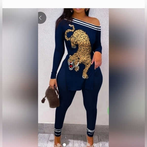 NEW NAVY BLUE SEXY 2 PIECE STRETCH PANTS SET PLUS SIZE 1XL - Picture 3 of 8